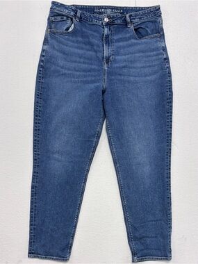 American Eagle Womens Mom Jeans Super High Rise Stretch 18 Long Blue Plus Size
